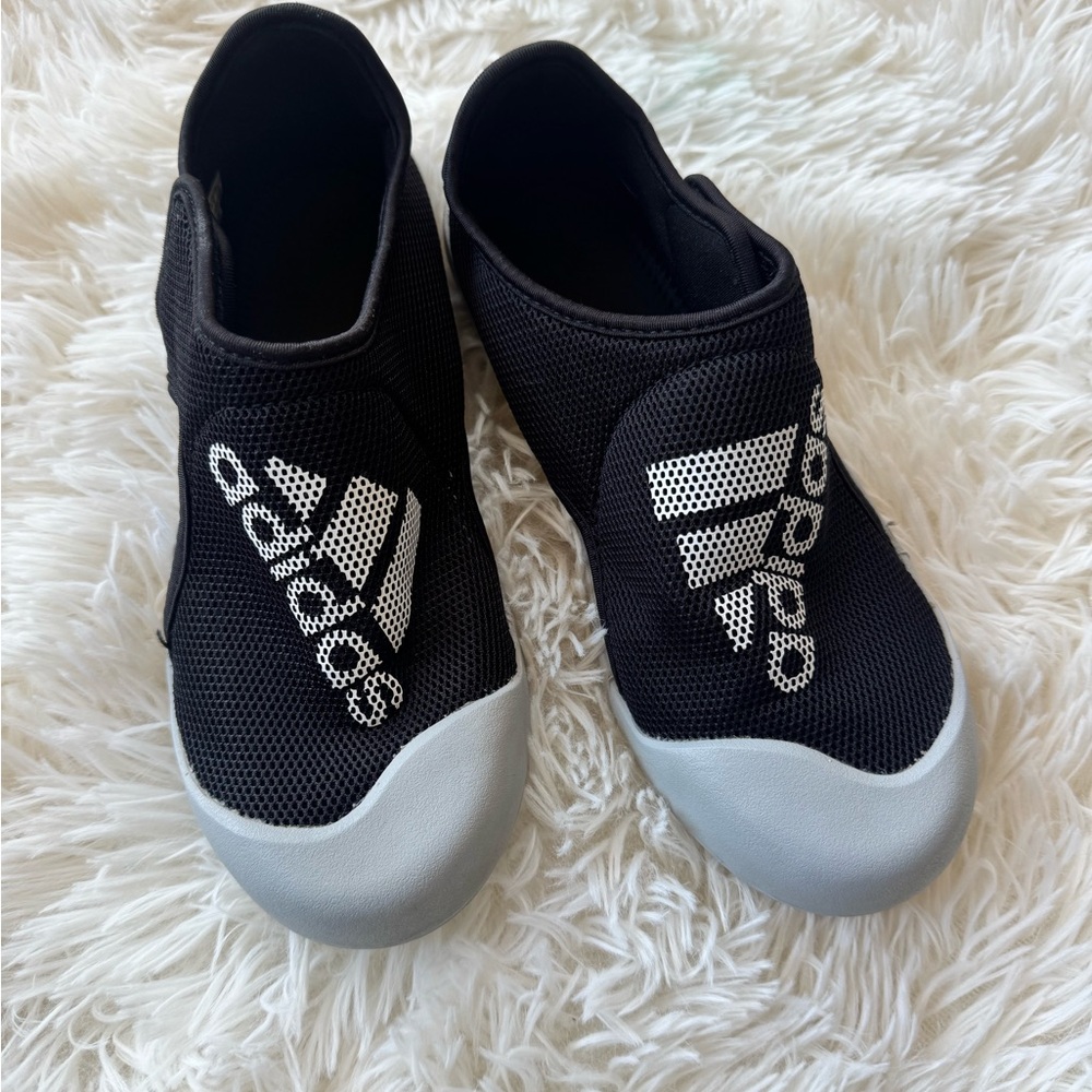 adidas Kids Black Slip-On Moccasins with Gray Toe